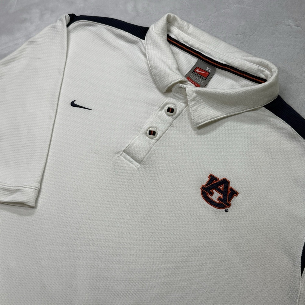 Vintage Nike Auburn Tigers Polo Shirt White‎ Navy NikeFIT Mens XL Team